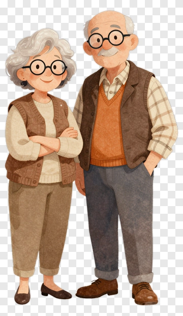 Cartoon Elderly Couple PNG