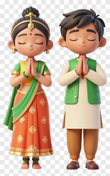 Cartoon Indian Couple Praying Together PNG