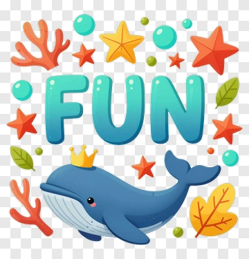 Cartoon Whale With Fun Text And Ocean Elements PNG
