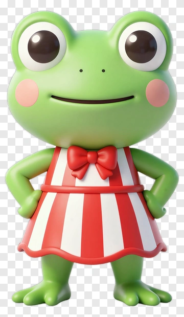 Cartoon Frog In A Red And White Striped Dress PNG