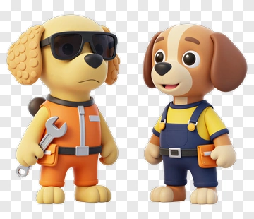 3D Cartoon Dogs In Work Attire PNG
