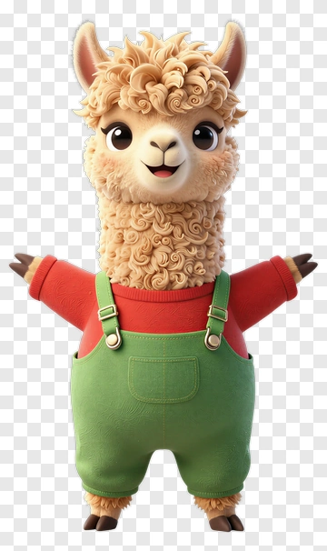 Cartoon Llama Character In Overalls PNG