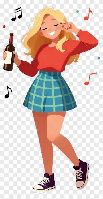 Cartoon Woman Holding A Bottle And Dancing PNG