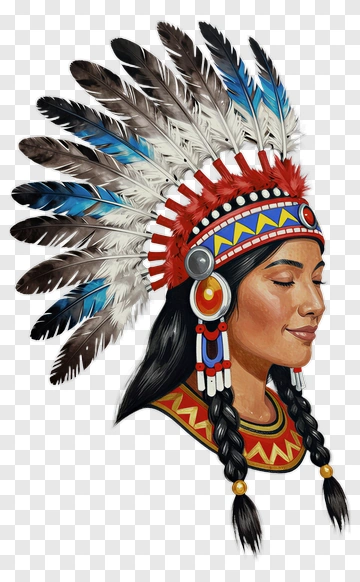 Indigenous Woman Wearing A Feathered Headdress PNG