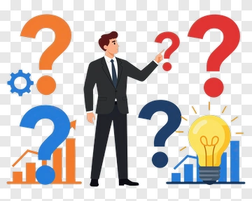 Businessman Posing With Question Marks And Light Bulb PNG