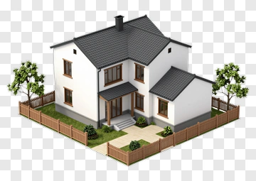 Modern House With Garden And Fence PNG