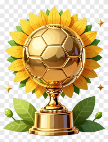 Golden Soccer Trophy Surrounded By Sunflowers PNG