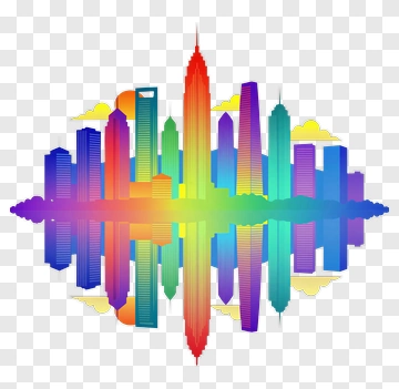 Colorful City Skyline Reflection PNG