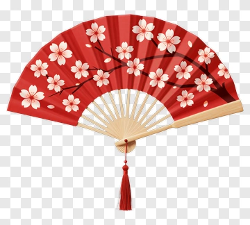 Red Cherry Blossom Fan PNG