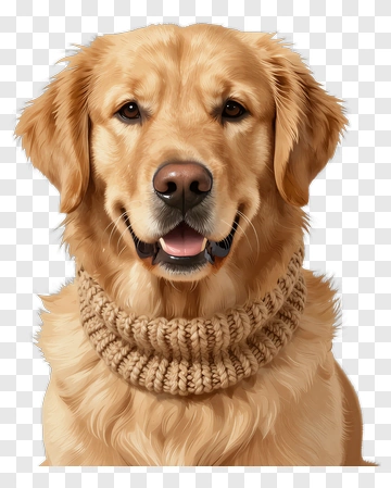 Golden Retriever Wearing A Knitted Scarf PNG