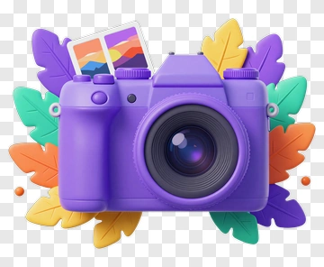 Colorful Camera Surrounded By Leaves PNG