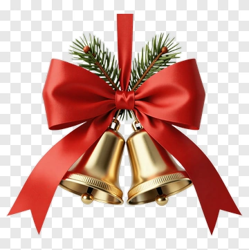 Christmas Bells With Red Ribbon And Pine PNG
