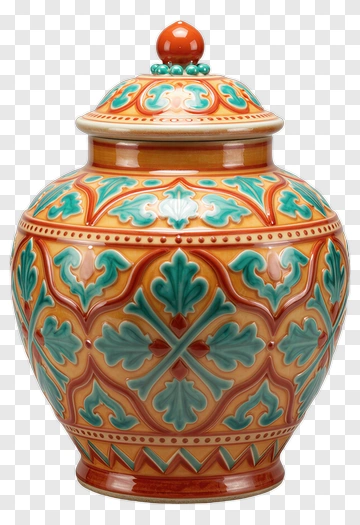 Decorative Ceramic Jar With Ornate Design PNG