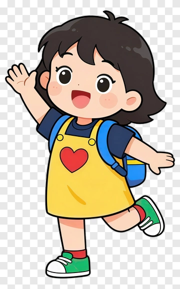 Cartoon Girl Waving With A Backpack PNG