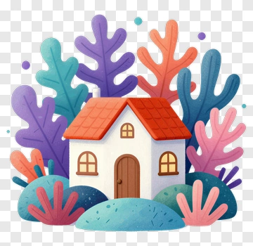 Colorful House Surrounded By Vibrant Plants PNG