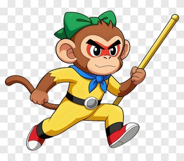 Cartoon Monkey Running With A Stick PNG