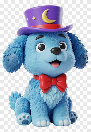 Cartoon Blue Dog In A Top Hat PNG