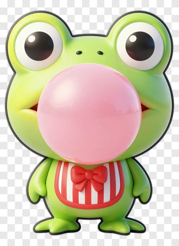 Cartoon Frog Blowing Bubble Gum PNG