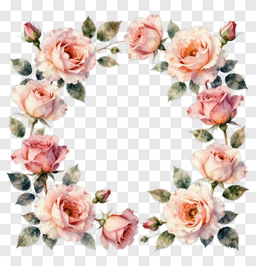 Floral Frame With Pink Roses PNG