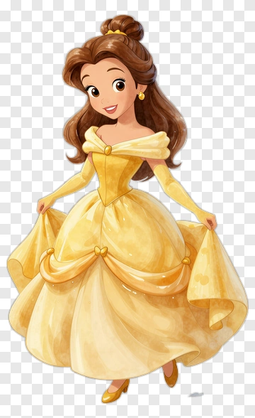Cartoon Belle In A Yellow Dress PNG