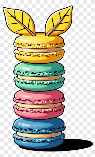 Colorful Stack Of Macarons With Leaves PNG