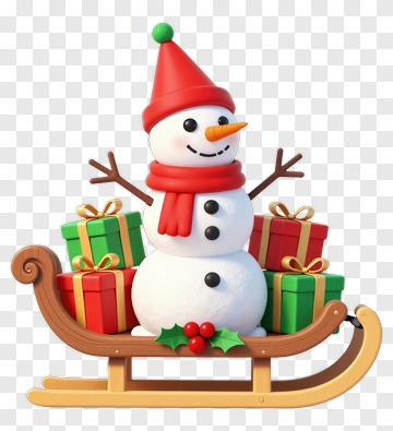 Cartoon Snowman On A Sleigh With Christmas Presents PNG