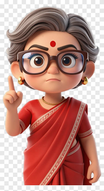 Cartoon Woman In Red Saree With Glasses PNG