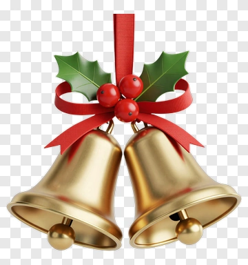 Christmas Bells With Holly And Ribbon PNG