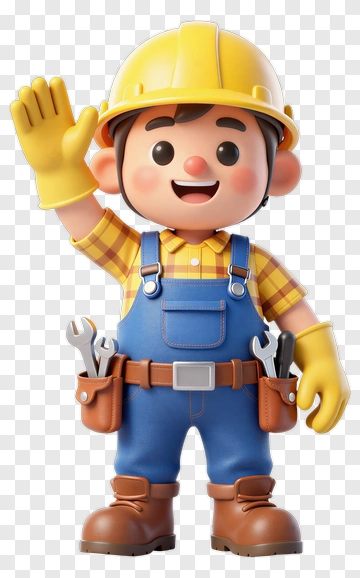 3D Construction Worker Waving Hello PNG