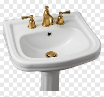 White Bathroom Sink With Gold Faucets PNG