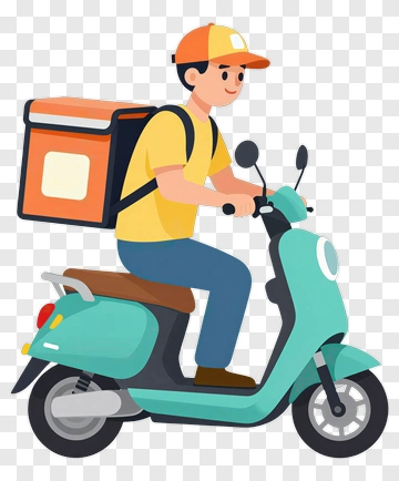 Delivery Person Riding A Scooter PNG