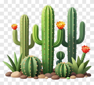 Colorful Cactus Arrangement PNG