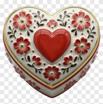 Heart-Shaped Decorative Box With Floral Design PNG