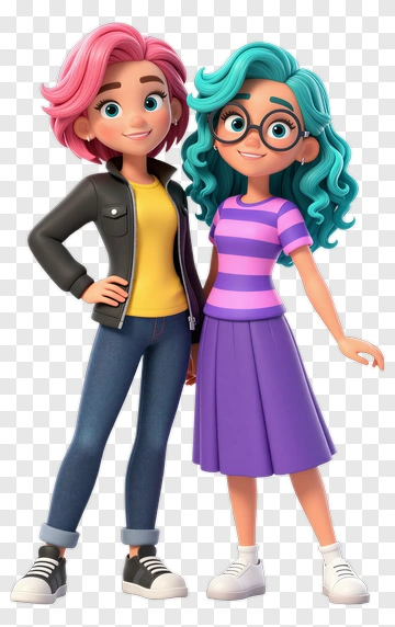 Cartoon Girls Smiling Together PNG