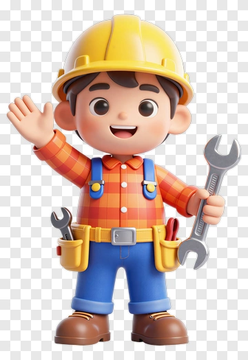 Cartoon Construction Worker Waving With Wrench PNG