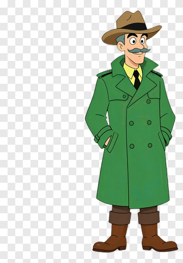 Cartoon Detective In A Green Coat PNG