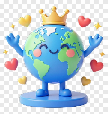 Cartoon Earth Character With Hearts PNG