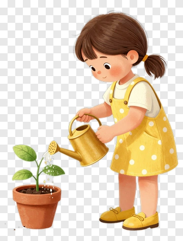 Girl Watering A Plant PNG