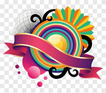 Colorful Abstract Design With Ribbon And Sunburst PNG