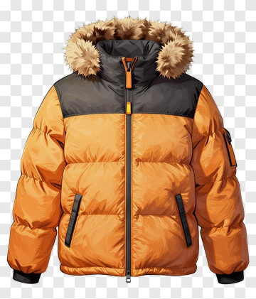 Orange Puffer Jacket With Fur Hood PNG
