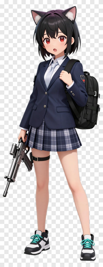 Anime Girl In School Uniform Holding A Gun PNG