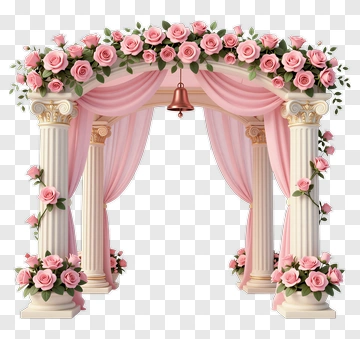 Wedding Arch With Pink Roses And Drapery PNG