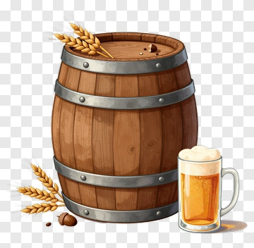 Wooden Barrel With Beer And Wheat PNG