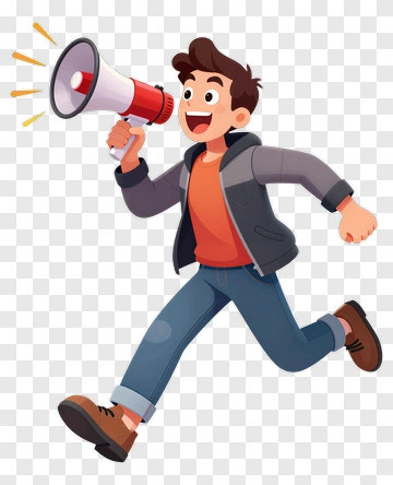 Cartoon Boy Running With A Megaphone PNG