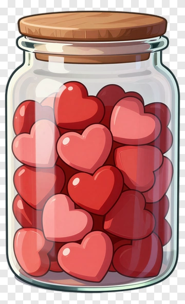 Jar Filled With Colorful Heart Shapes PNG
