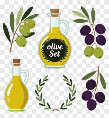 Olive Oil Set With Green And Black Olives PNG