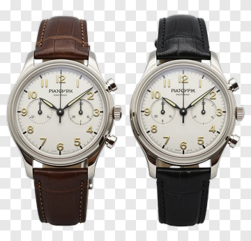 Chronograph Watch With Brown And Black Leather Straps PNG