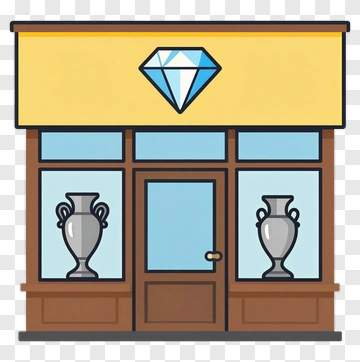 Jewelry Store With Decorative Vases PNG