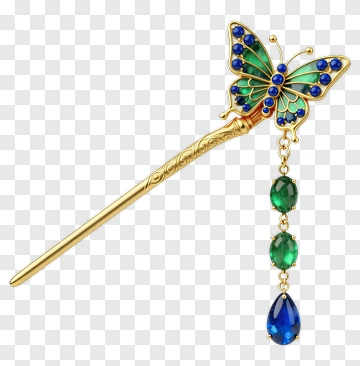 Butterfly Hairpin With Gemstones PNG
