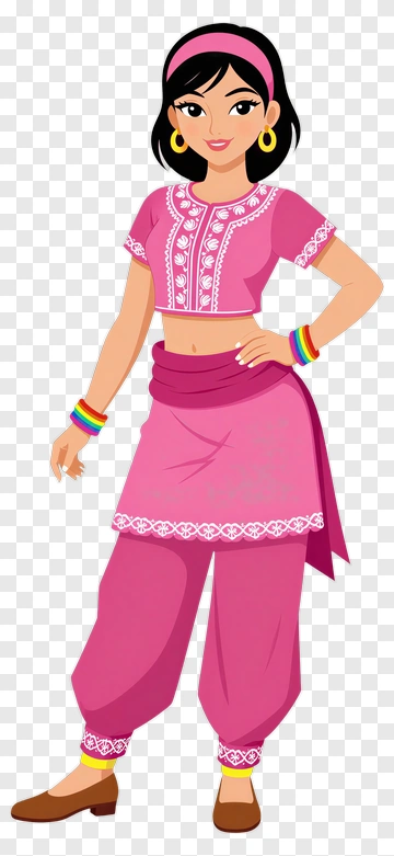 Cartoon Woman In Traditional Pink Outfit PNG